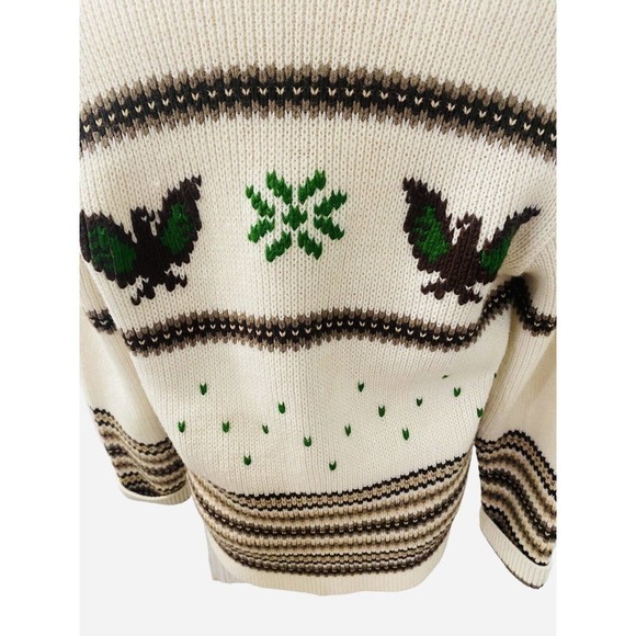 VINTAGE Caldwell Wool Knit Sweater Cardigan Knit-Rite Canada birds L 50s 60s - Picture 8 of 14